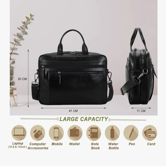 New -MARC PETER Black Leather Men's or Womens Laptop/Briefcase - Picture 8 of 12